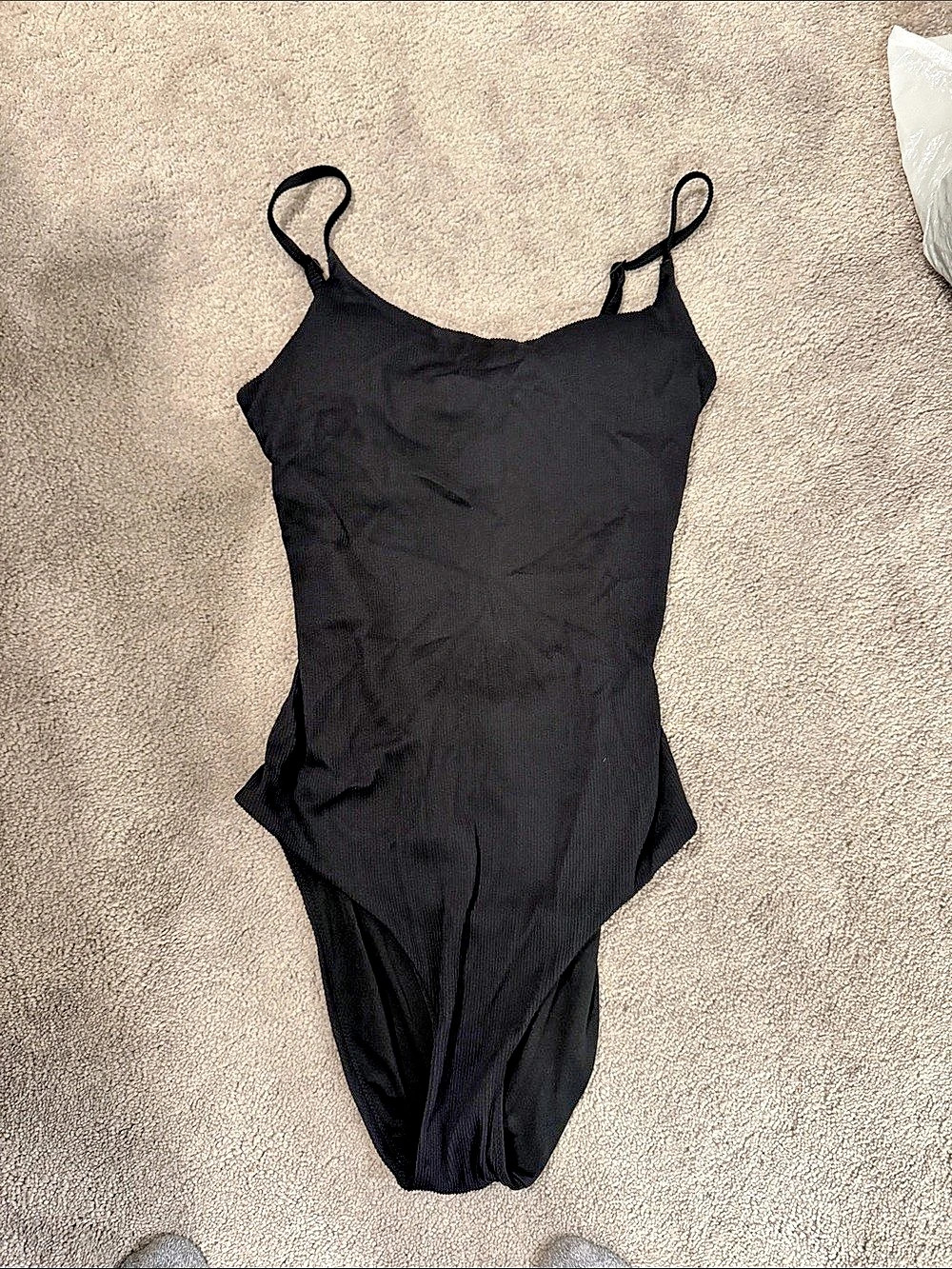 Aerie Ribbed Tie Back One Piece Swimsuit Black Medium